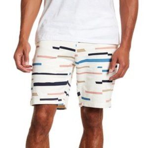 WeSC Men’s Winter White Marty Broken Stripe Printed Sweat Shorts Size Large NWT